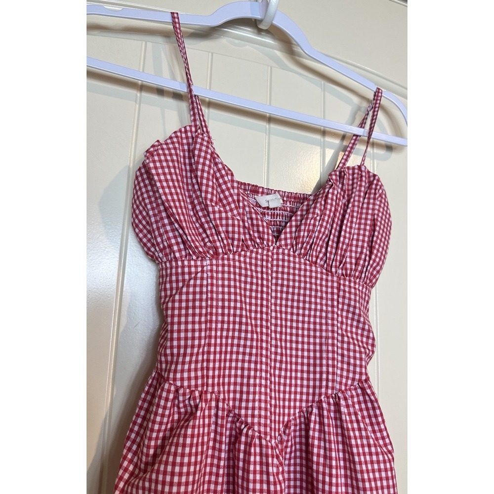 Sim & Sam Red check Gingham bisque waist maxi dress XS‎ Western Cowgirl Country